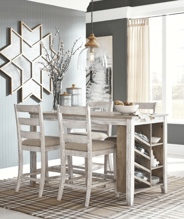 AshleyAshley D394 - 32 Skempton - 5 Pc. - Counter Table, 4 Upholstered Barstools - White
