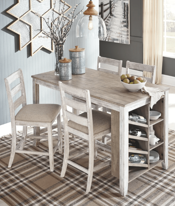 AshleyAshley D394 - 32 Skempton - 5 Pc. - Counter Table, 4 Upholstered Barstools - White