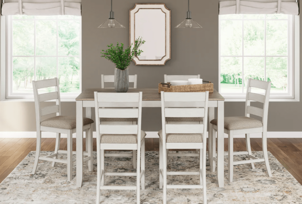 AshleyAshley D394 - 423 Skempton - Counter Height Dining Table and Bar Stools (Set of 7) - White / Light Brown