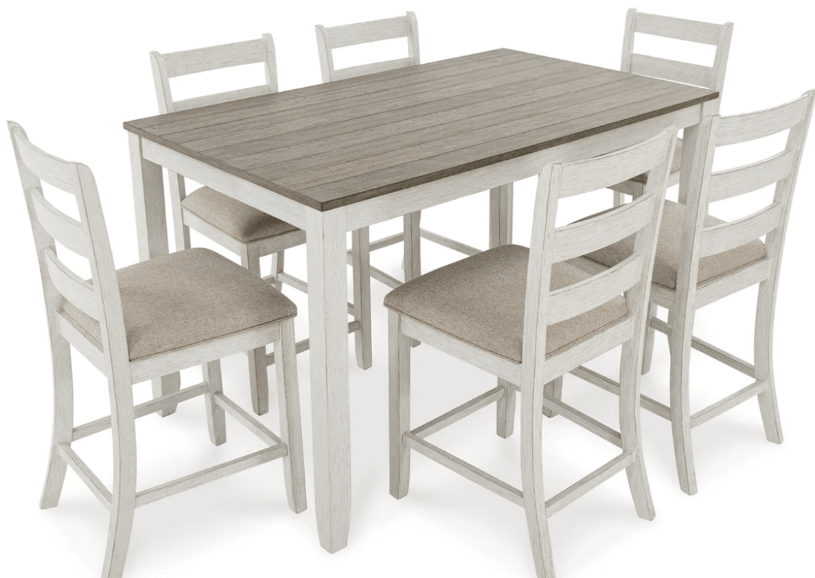 AshleyAshley D394 - 423 Skempton - Counter Height Dining Table and Bar Stools (Set of 7) - White / Light Brown
