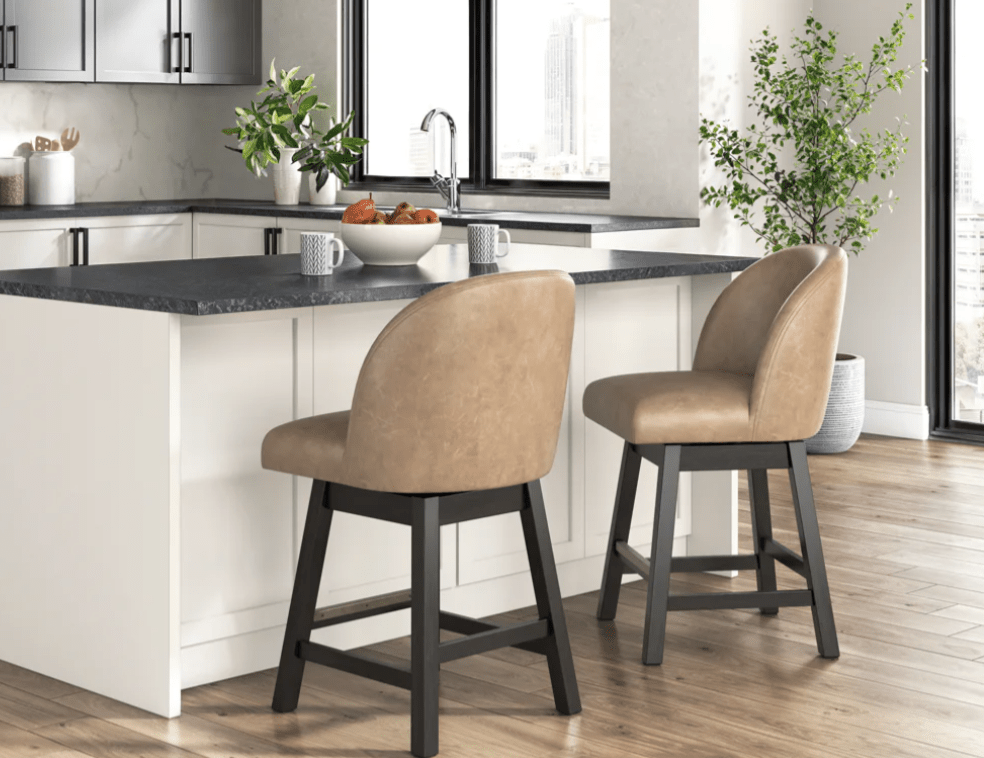 AshleyAshley D618 - 324 Neymorton - Upholstered Swivel Faux Leather Barstool (Set of 2) - Dark Grayish Brown
