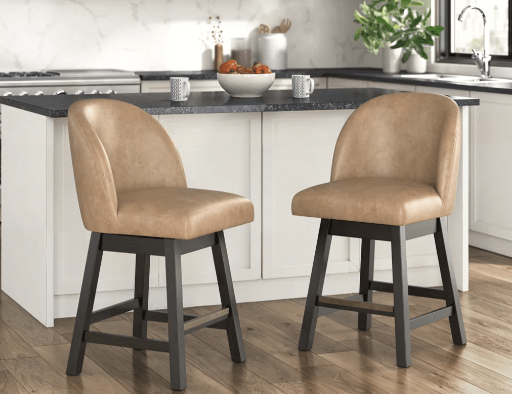 AshleyAshley D618 - 324 Neymorton - Upholstered Swivel Faux Leather Barstool (Set of 2) - Dark Grayish Brown