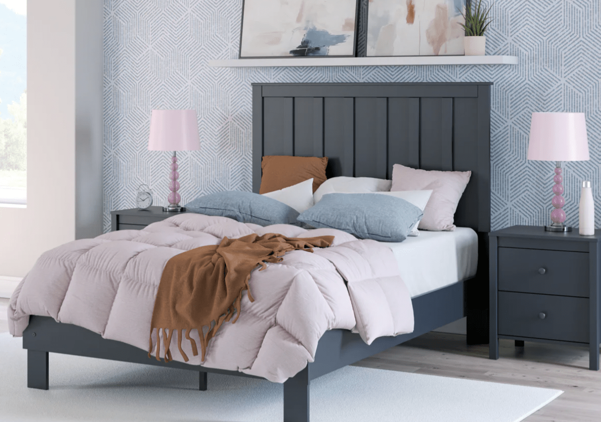 AshleyAshley EB1528 Platform Bed With Panel Headboard - Navy Blue