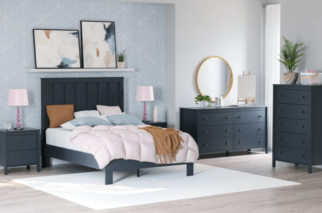 AshleyAshley EB1528 Platform Bed With Panel Headboard - Navy Blue