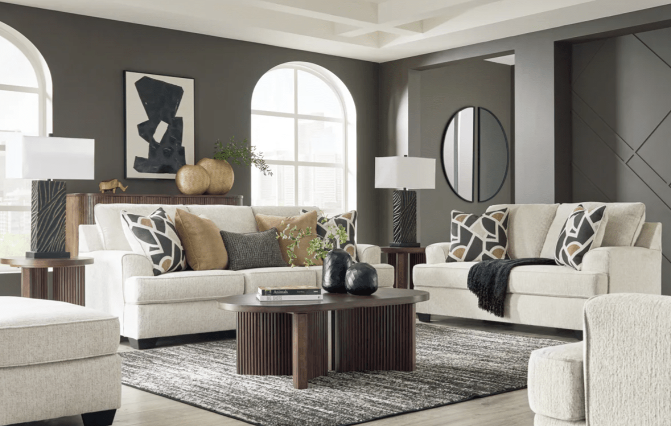 AshleyAshley Heartcort - 44604 - Sofa, Loveseat, Chair And A Half, Ottoman - Quartz