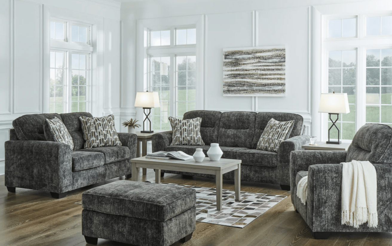 AshleyAshley Lonoke - 50504 - Sofa, Loveseat, Chair And A Half, Ottoman - Gunmetal