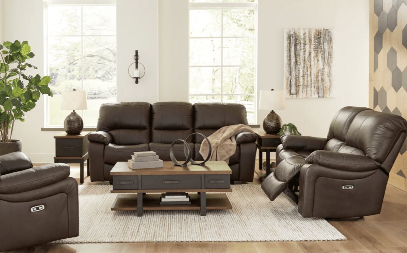 AshleyAshley U43808 Leesworth - Power Reclining Sofa, Loveseat, Rocker Recliner - Dark Brown