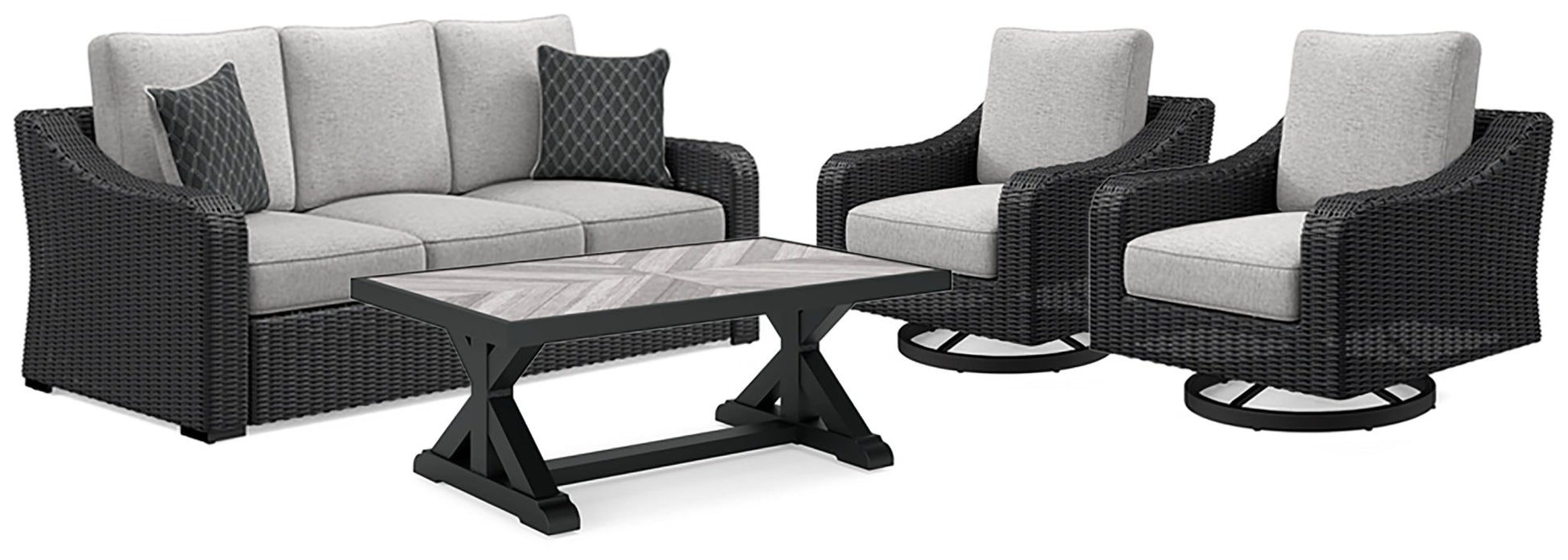 AshleyBeachcroft Outdoor Sofa and 2 Chairs with Coffee Table