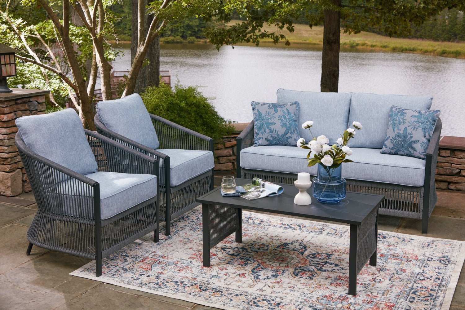 AshleyBridges Beach Outdoor Love/Chairs/Table Set (Set of 4)