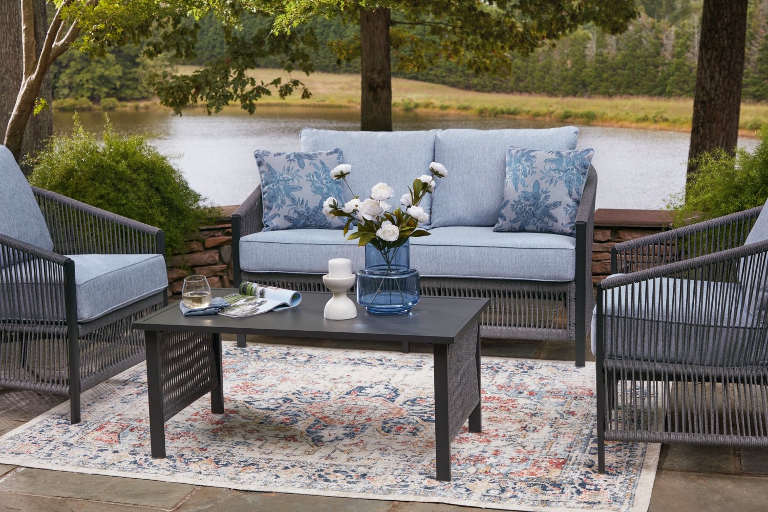 AshleyBridges Beach Outdoor Love/Chairs/Table Set (Set of 4)