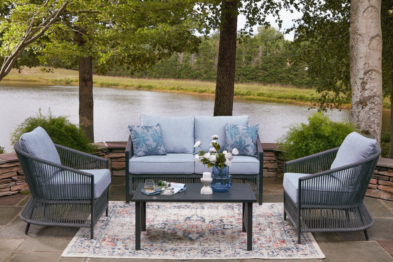 AshleyBridges Beach Outdoor Love/Chairs/Table Set (Set of 4)
