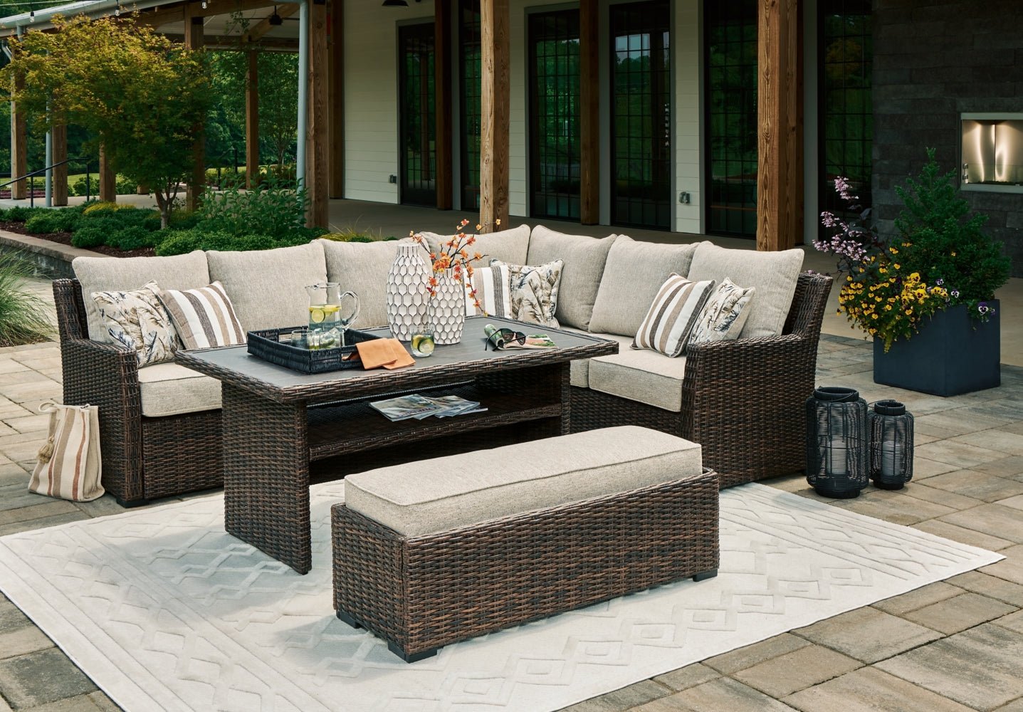 AshleyBrook Ranch Outdoor Sectional Set with Coffee Table