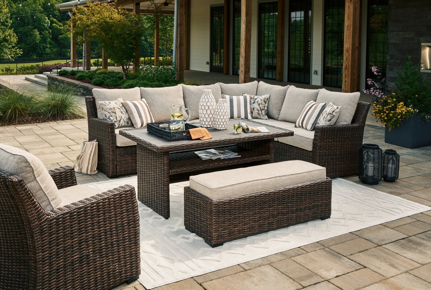 AshleyBrook Ranch Outdoor Sectional Set with Lounge Chair and Coffee Table