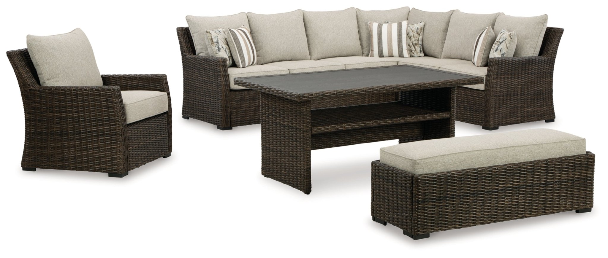 AshleyBrook Ranch Outdoor Sectional Set with Lounge Chair and Coffee Table