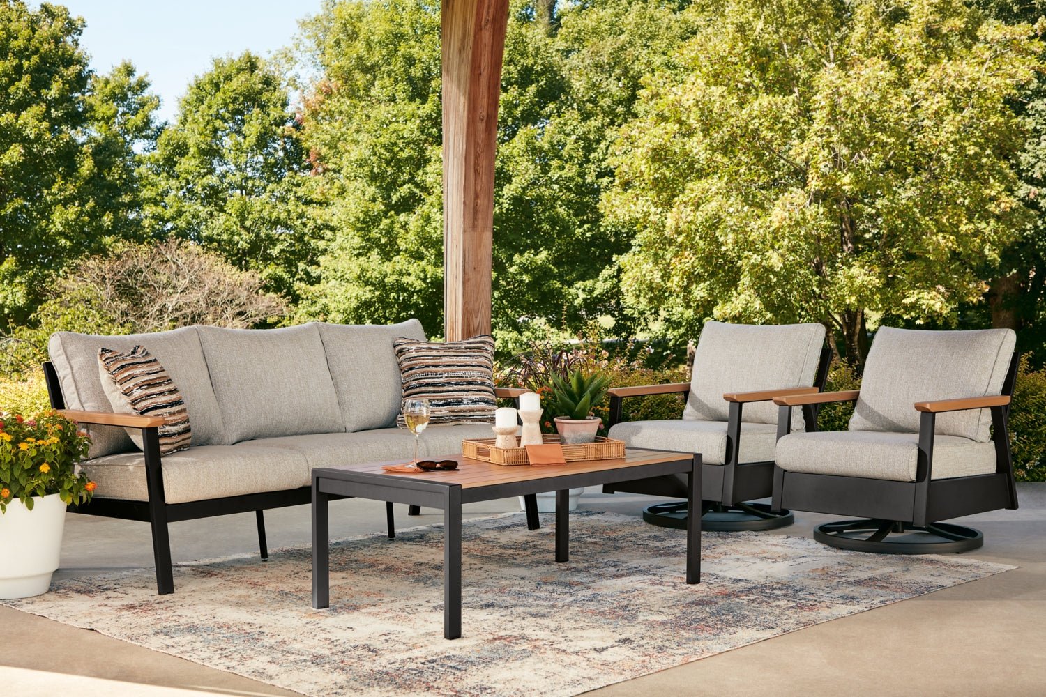 AshleyCarmel Highlands Outdoor Sofa/Chairs/Table (Set of 4)