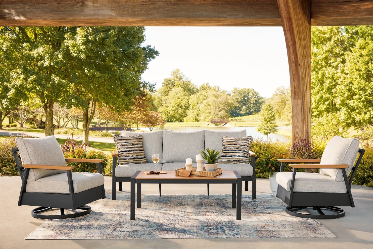 AshleyCarmel Highlands Outdoor Sofa/Chairs/Table (Set of 4)
