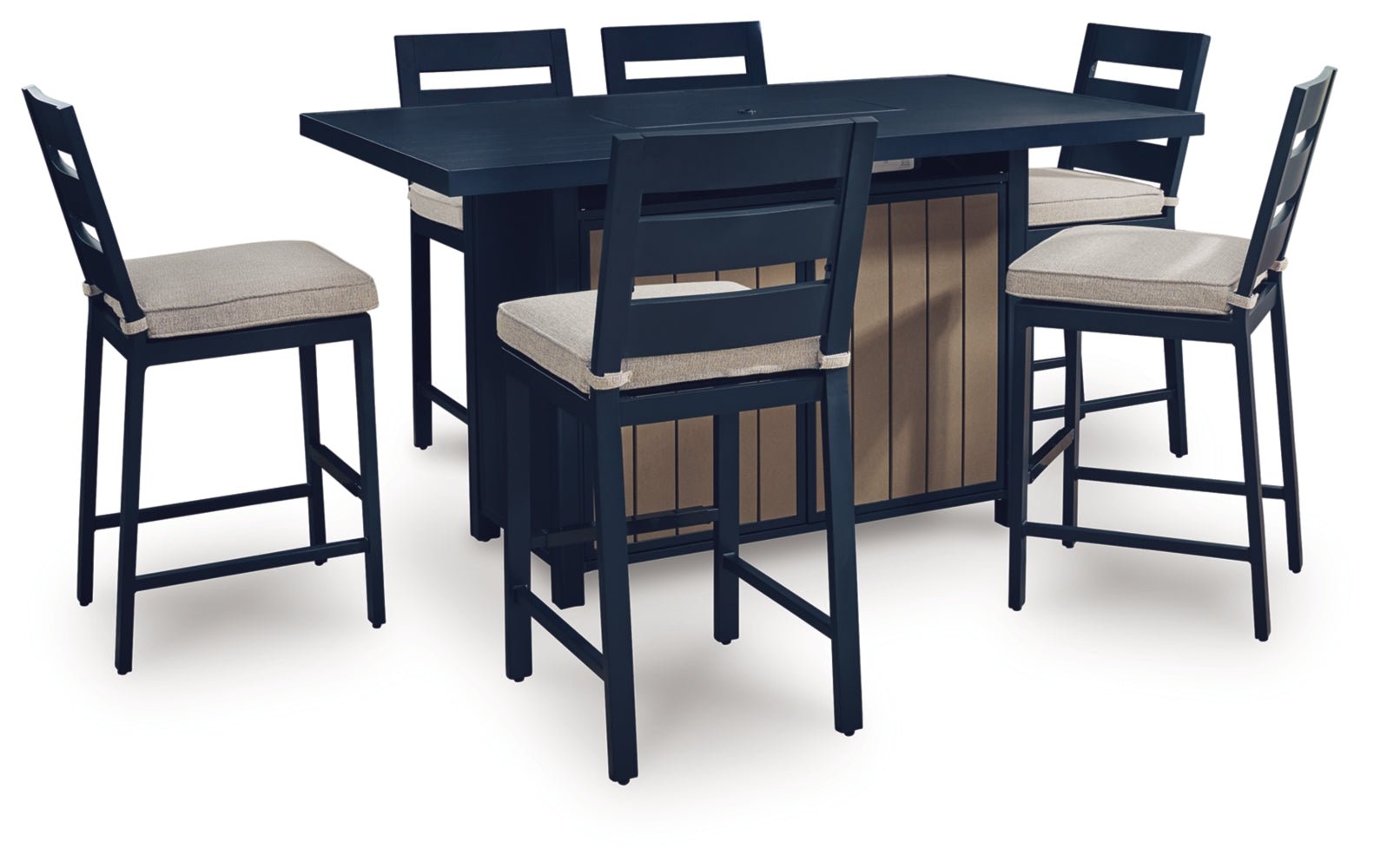 AshleyEast Beach Outdoor Fire Pit Table and 6 Barstools