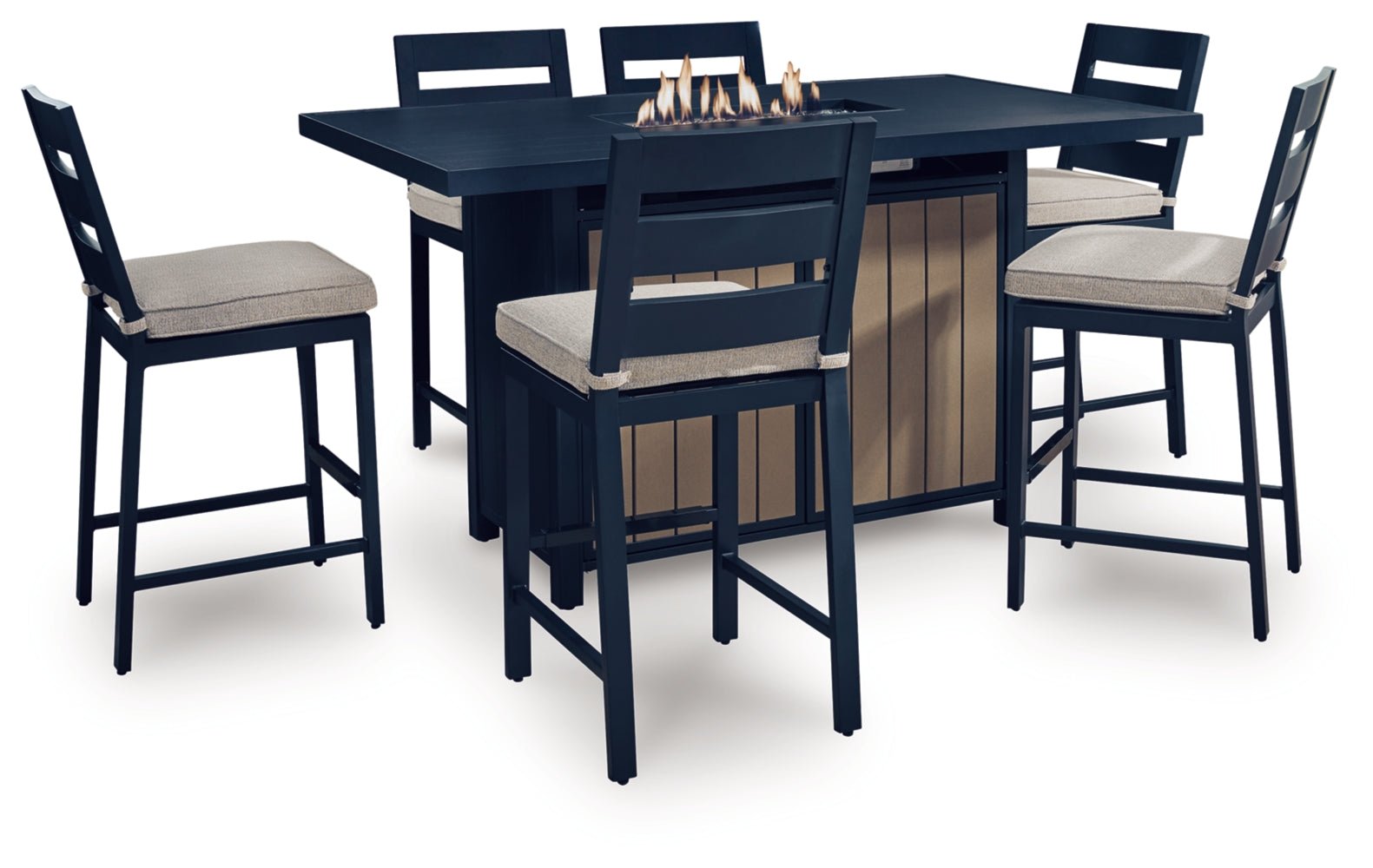 AshleyEast Beach Outdoor Fire Pit Table and 6 Barstools