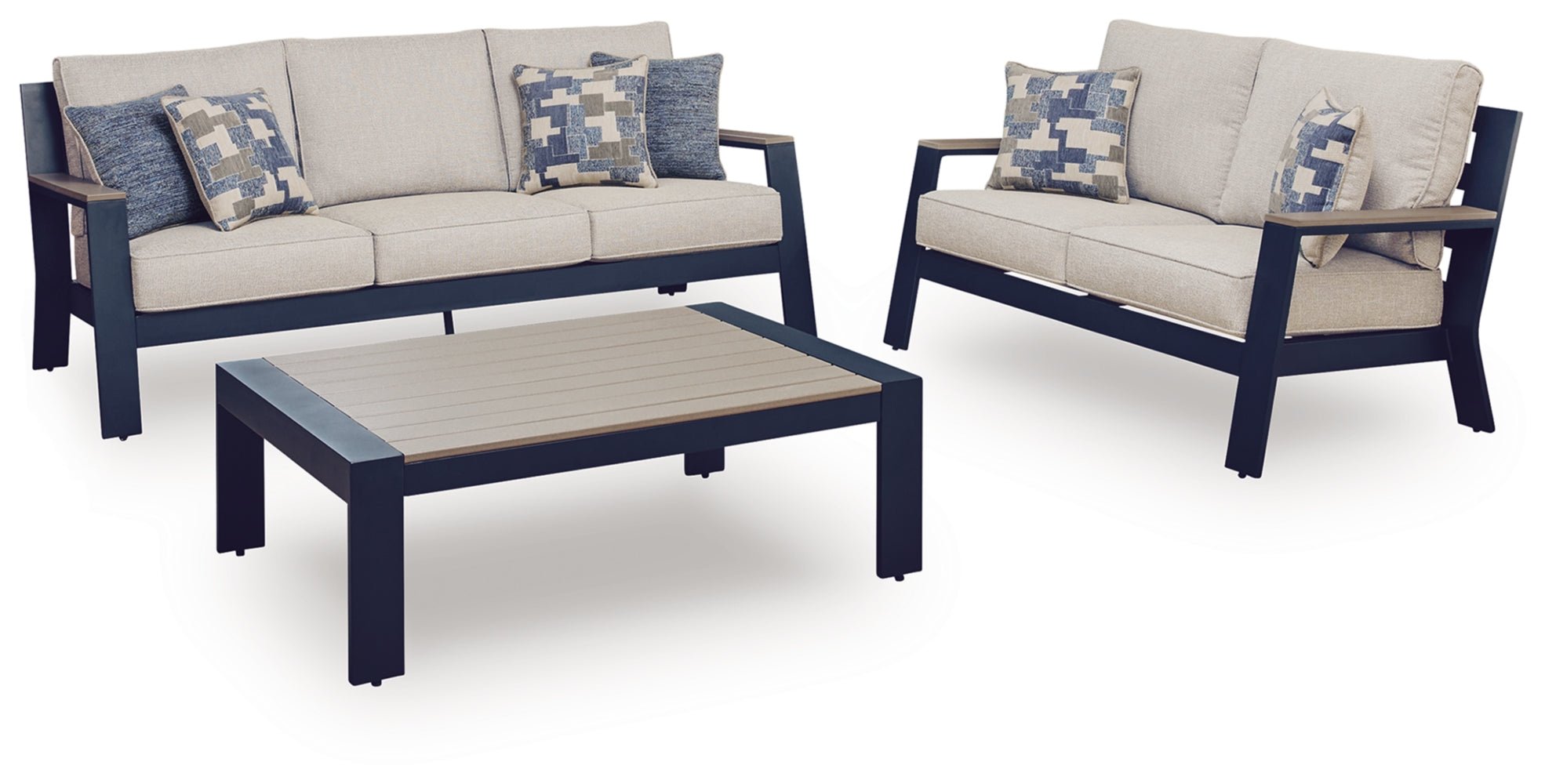 AshleyEast Beach Outdoor Sofa and Loveseat with Coffee Table