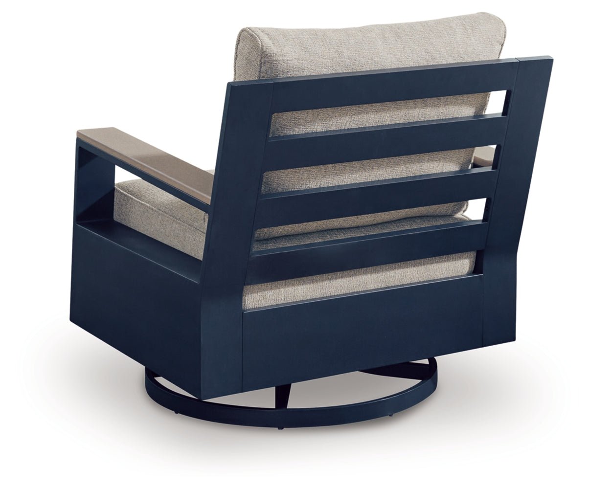 AshleyEast Beach Outdoor Sofa with 2 Swivel Glider Chairs