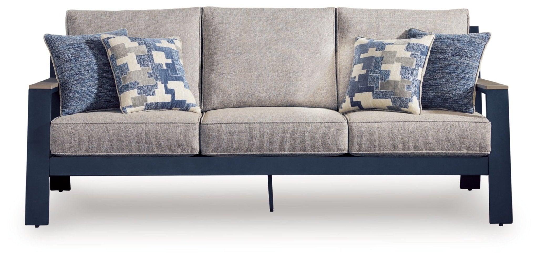 AshleyEast Beach Outdoor Sofa with 2 Swivel Glider Chairs