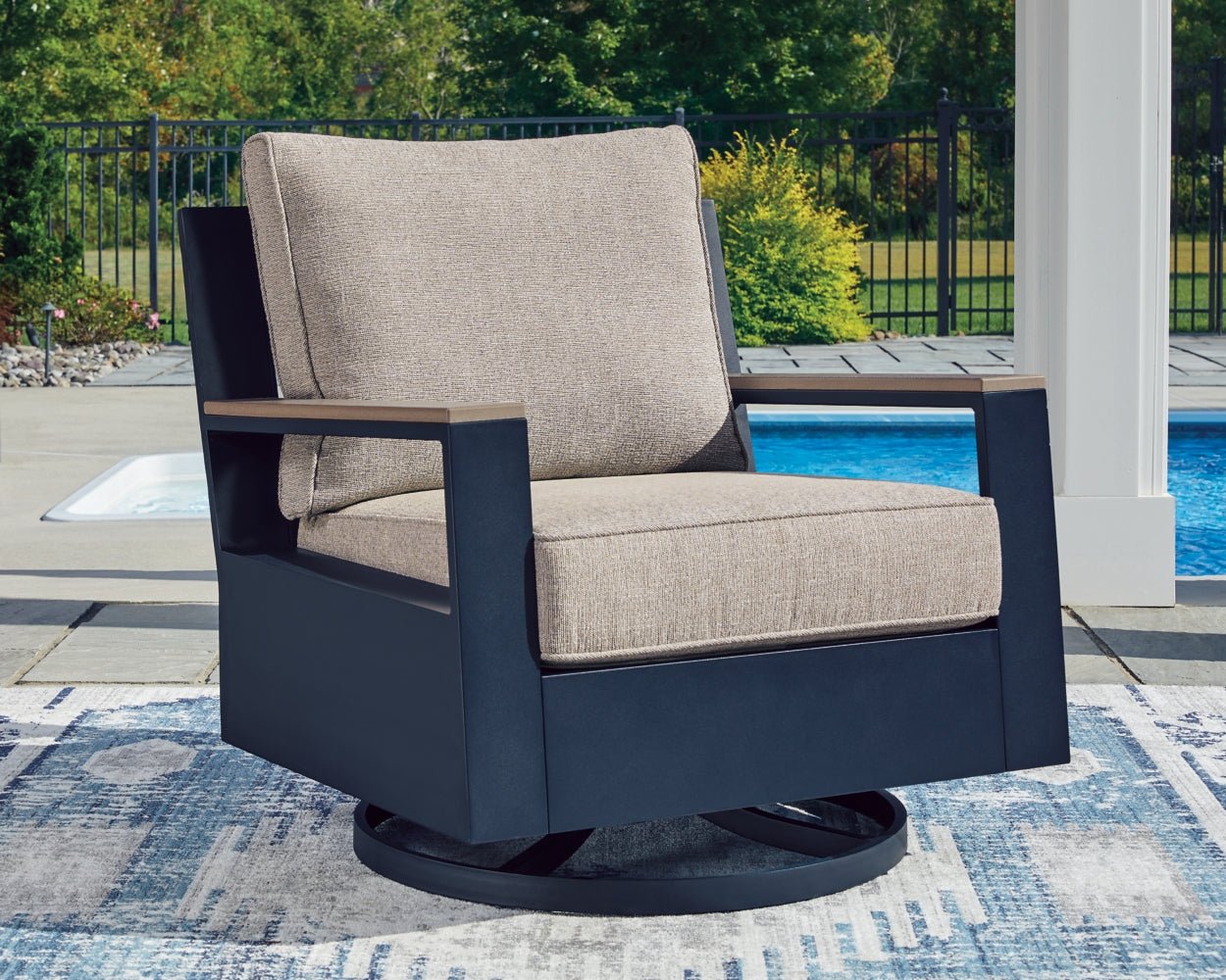 AshleyEast Beach Outdoor Sofa with 2 Swivel Glider Chairs