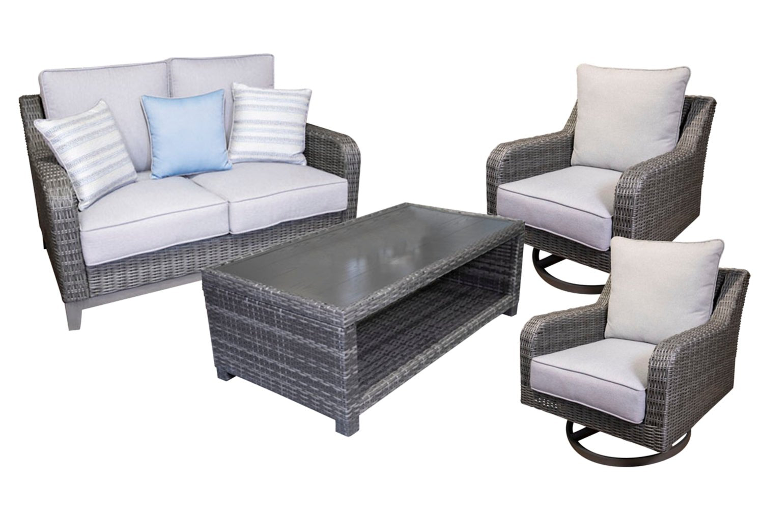 AshleyElite Park Outdoor Loveseat and 2 Lounge Chairs with Coffee Table