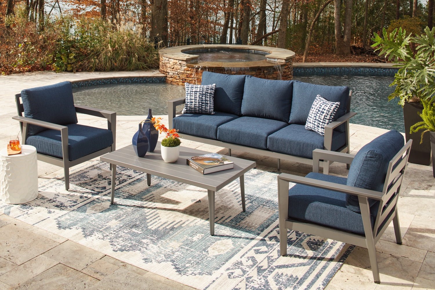 AshleyGali Outdoor Sofa/Chairs/Table Set (Set of 4)