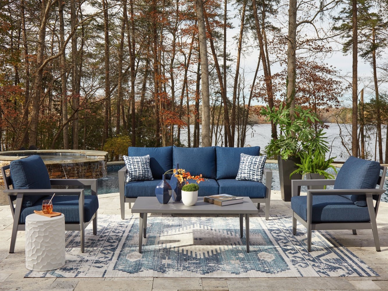 AshleyGali Outdoor Sofa/Chairs/Table Set (Set of 4)