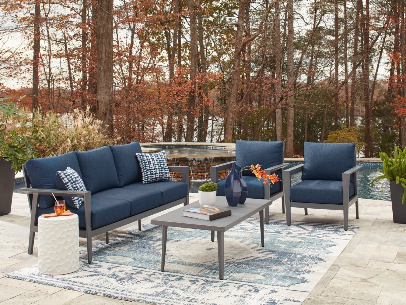 AshleyGali Outdoor Sofa/Chairs/Table Set (Set of 4)