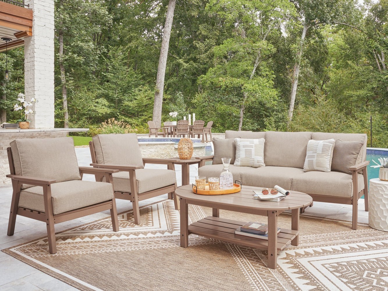 AshleyGrover Beach Outdoor Sofa and 2 Chairs with Coffee Table
