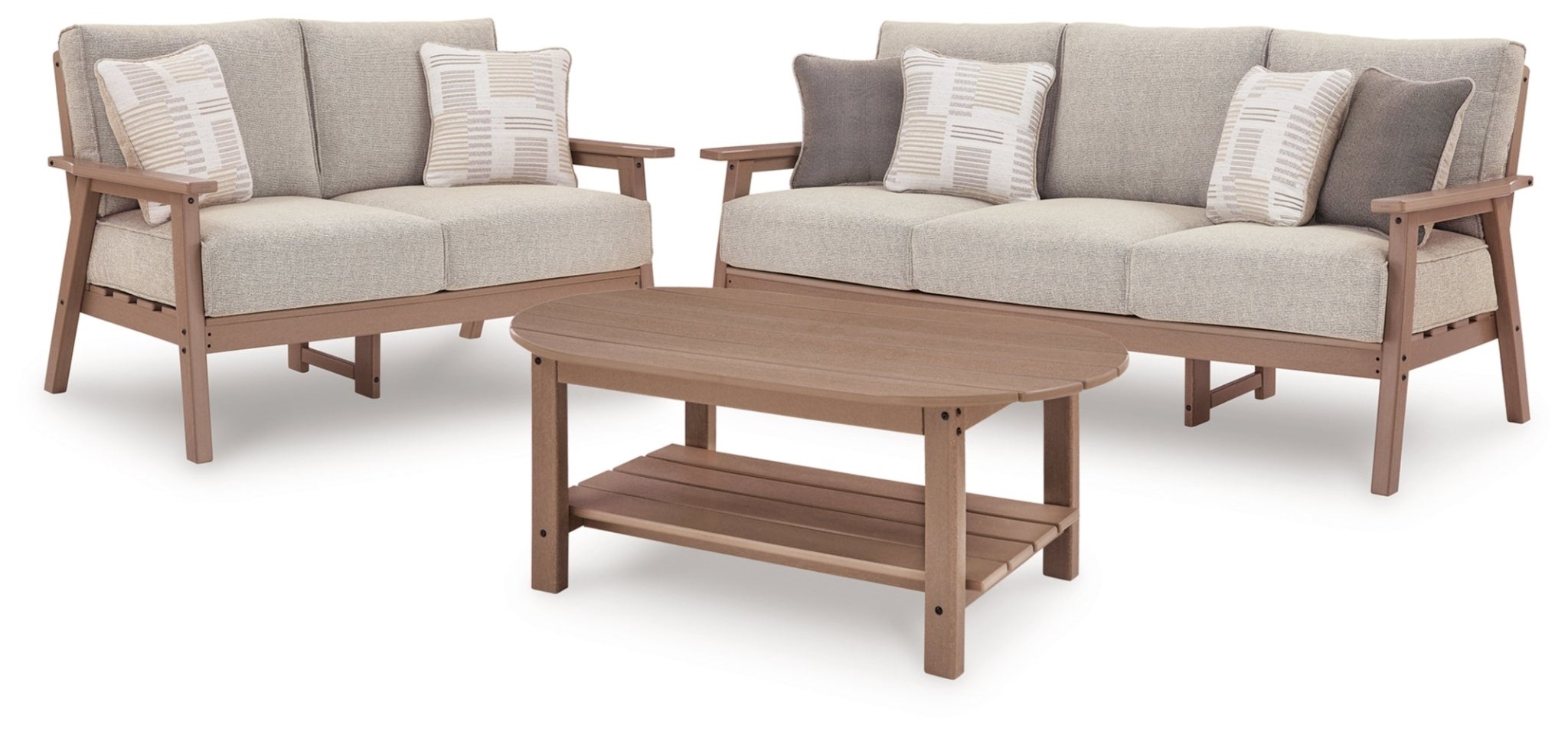 AshleyGrover Beach Outdoor Sofa and Loveseat with Coffee Table