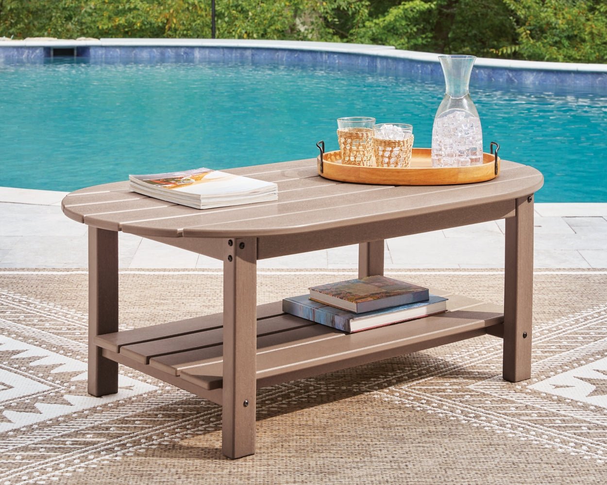 AshleyGrover Beach Outdoor Sofa and Loveseat with Coffee Table