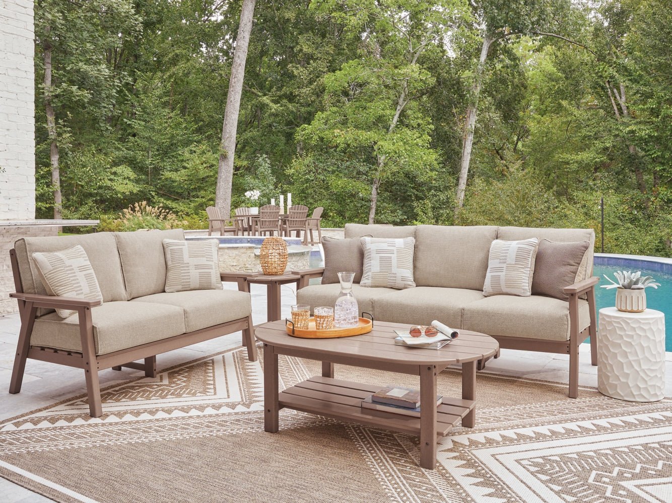AshleyGrover Beach Outdoor Sofa and Loveseat with Coffee Table