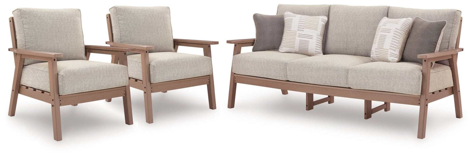 AshleyGrover Beach Outdoor Sofa with 2 Lounge Chairs