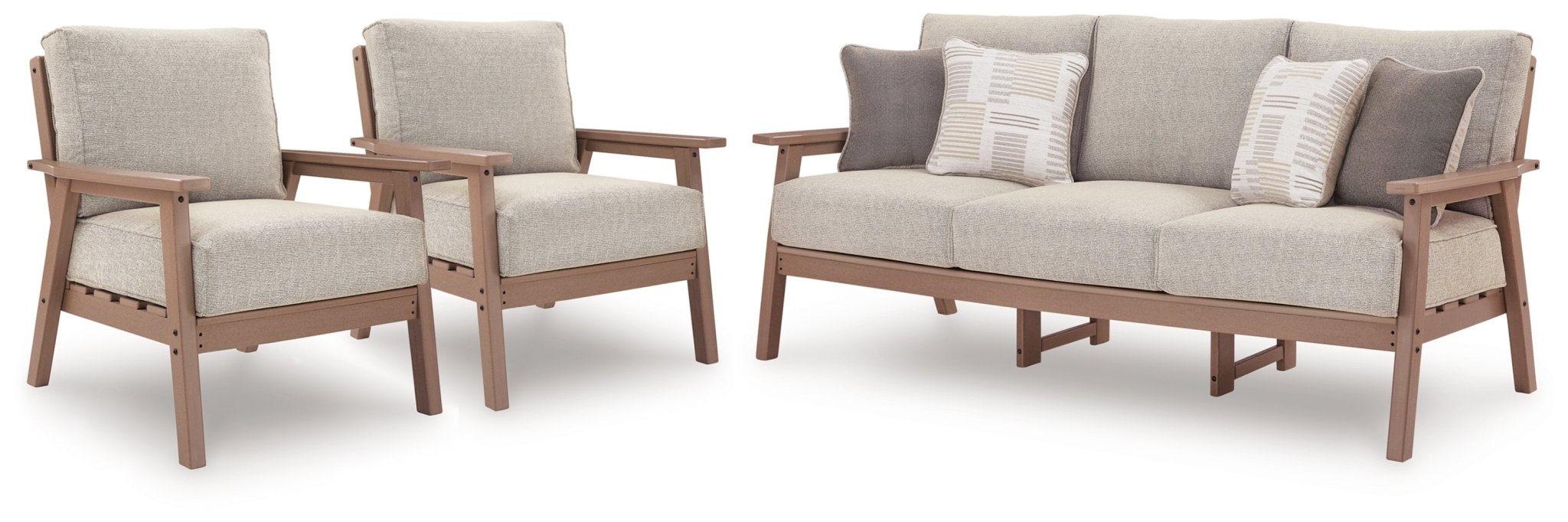 AshleyGrover Beach Outdoor Sofa with 2 Lounge Chairs