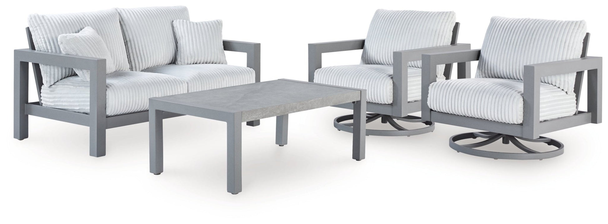 AshleyHurley Park Outdoor Loveseat and 2 Lounge Chairs with Coffee Table