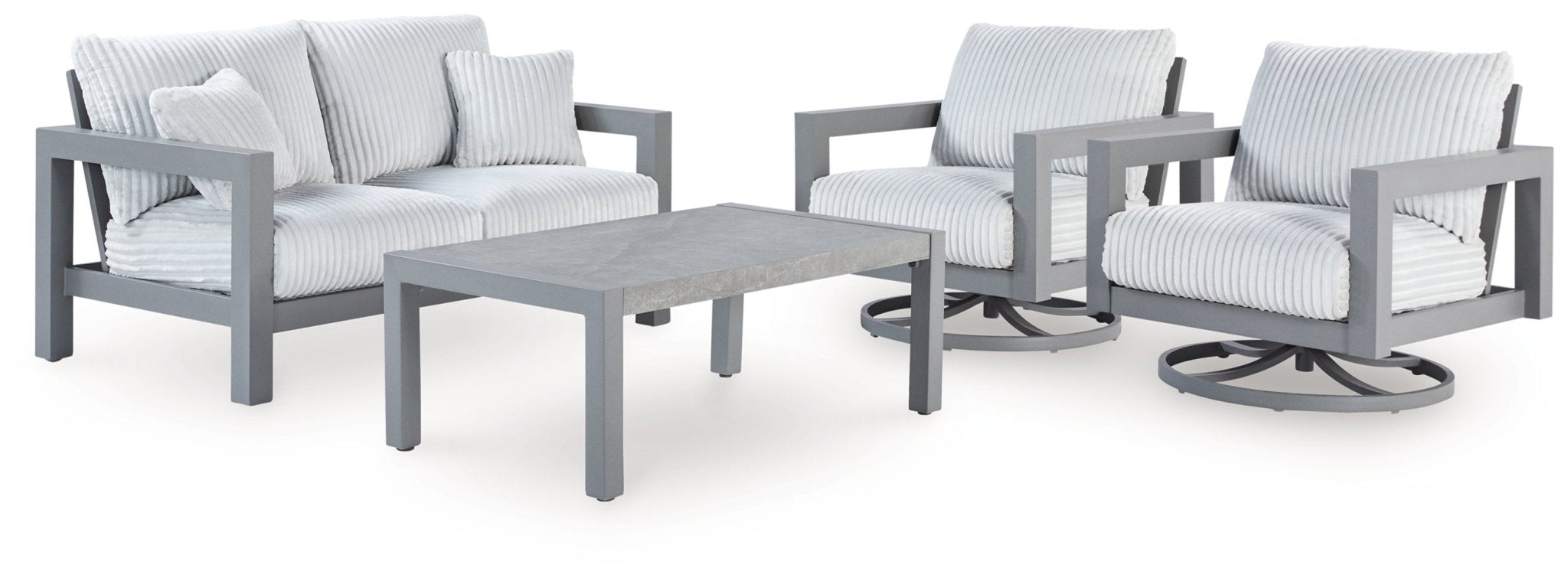 AshleyHurley Park Outdoor Loveseat and 2 Lounge Chairs with Coffee Table