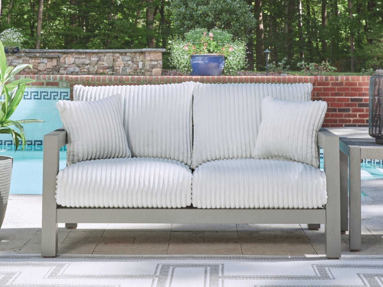 AshleyHurley Park Outdoor Sofa and Loveseat with Coffee Table