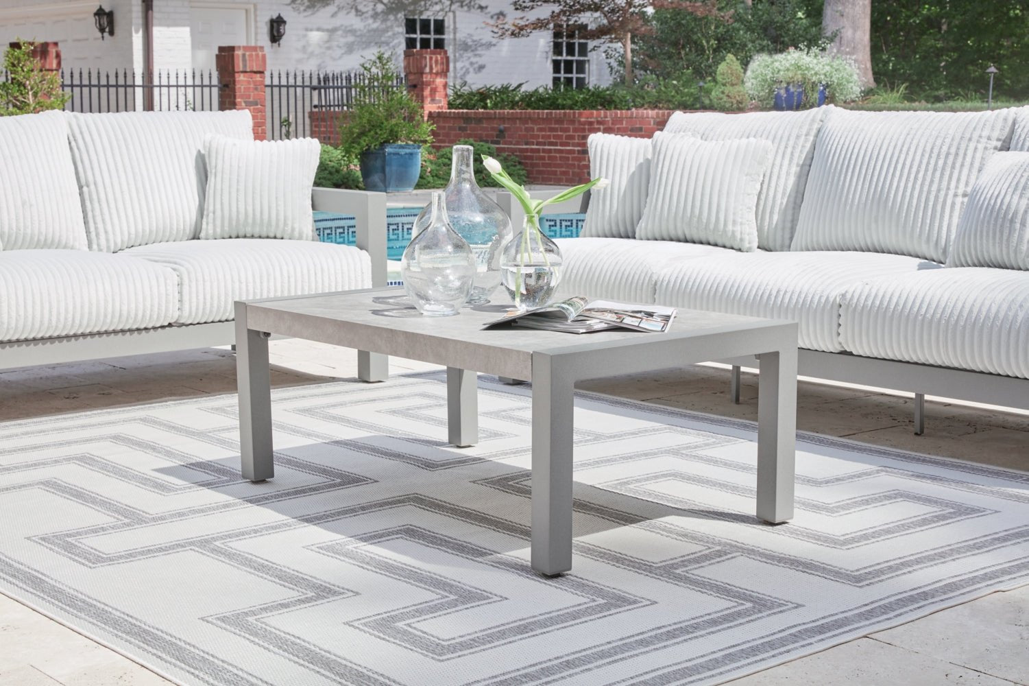 AshleyHurley Park Outdoor Sofa and Loveseat with Coffee Table