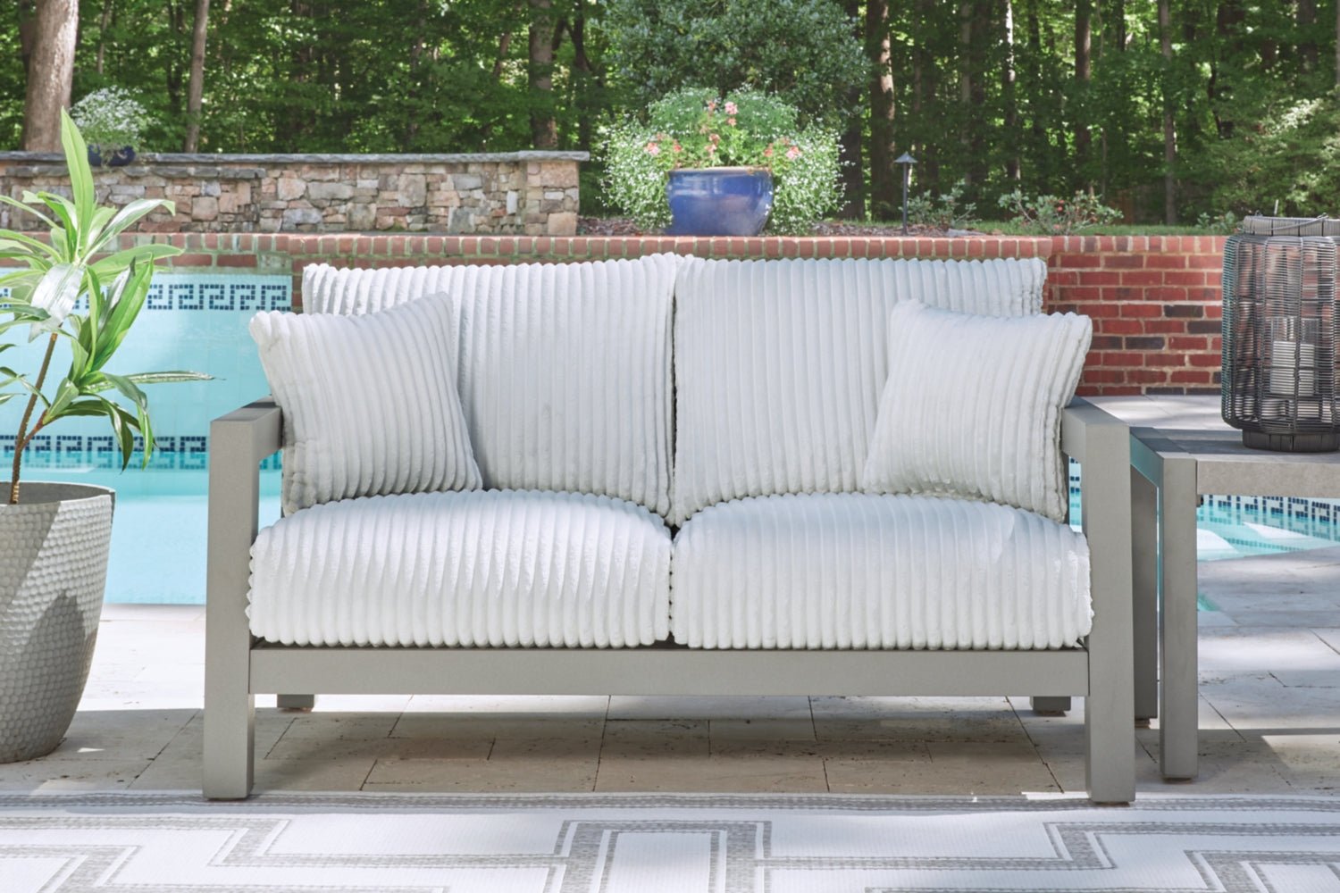 AshleyHurley Park Outdoor Sofa and Loveseat with Coffee Table and 2 End Tables