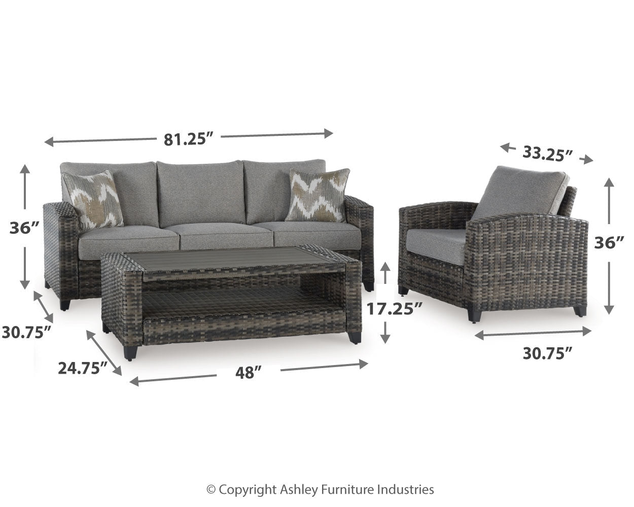 AshleyOasis Court Outdoor Sofa/Chairs/Table Set (Set of 4)