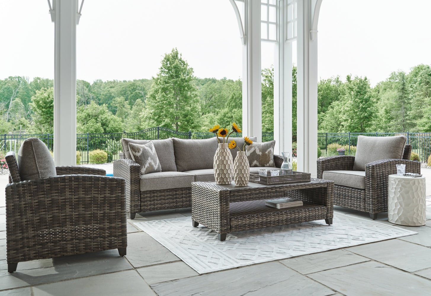 AshleyOasis Court Outdoor Sofa/Chairs/Table Set (Set of 4)
