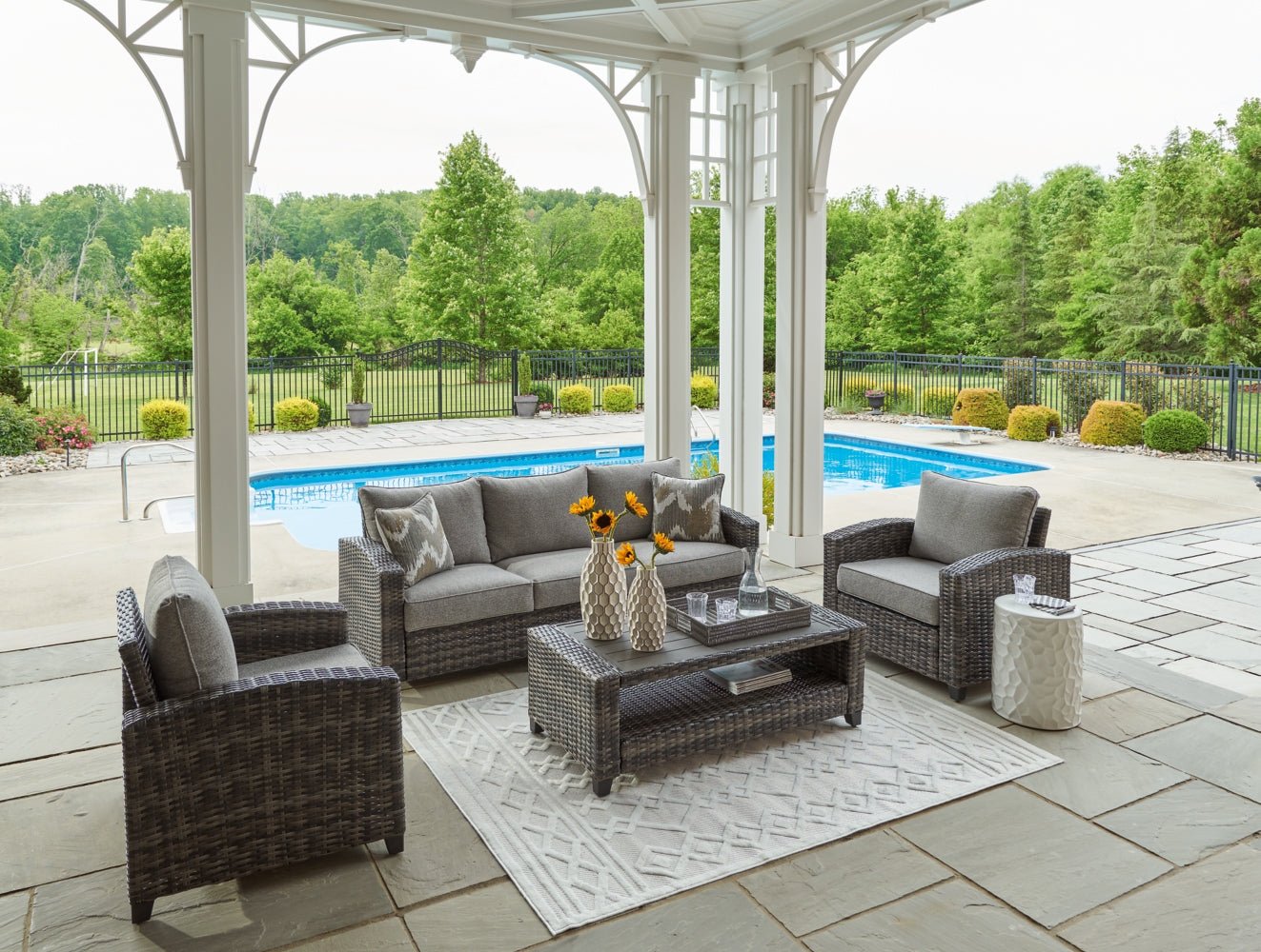 AshleyOasis Court Outdoor Sofa/Chairs/Table Set (Set of 4)