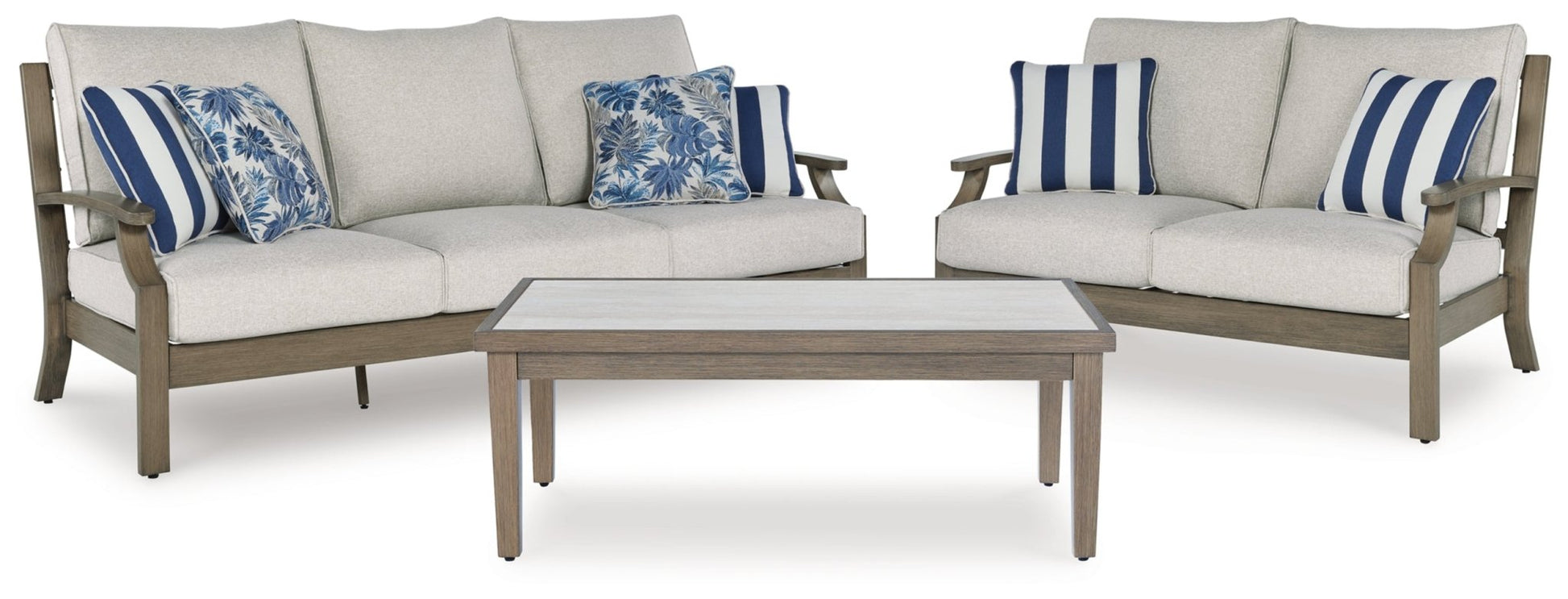 AshleyRainier Ranch Outdoor Sofa and Loveseat with Coffee Table