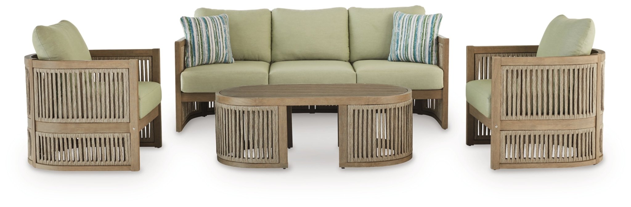 AshleySerena Shores Outdoor Sofa and 2 Chairs with Coffee Table
