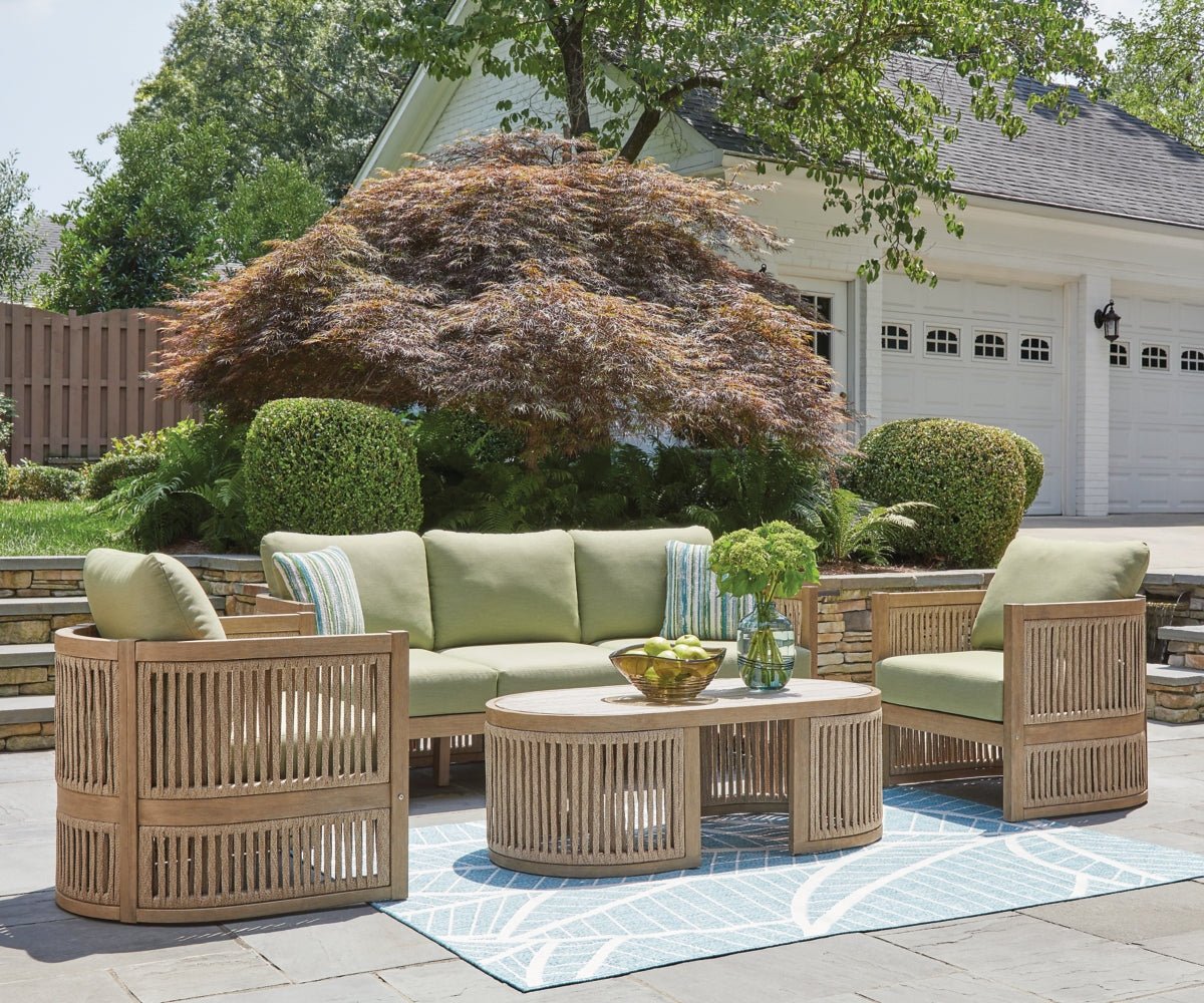 AshleySerena Shores Outdoor Sofa and 2 Chairs with Coffee Table