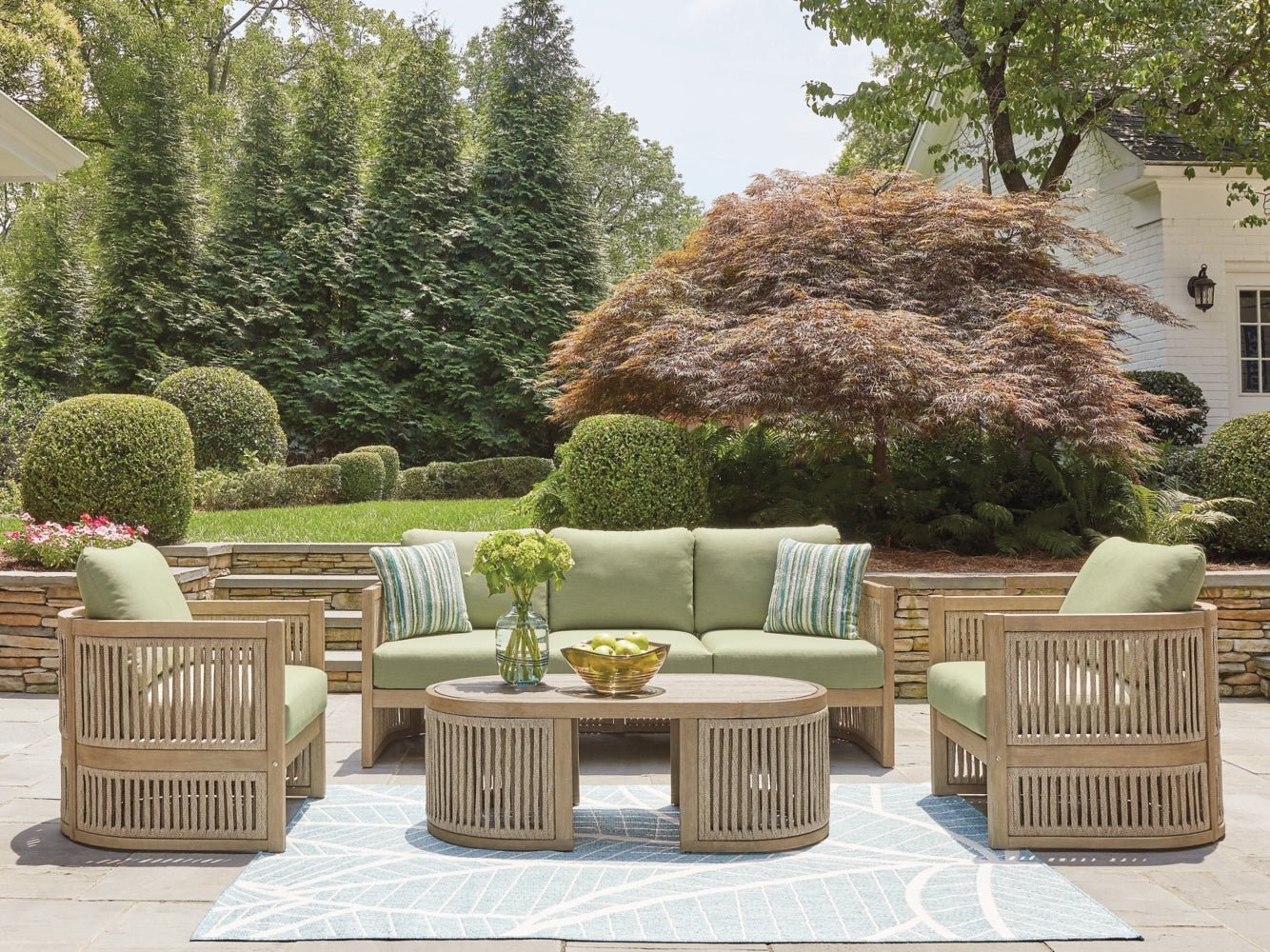 AshleySerena Shores Outdoor Sofa and 2 Chairs with Coffee Table