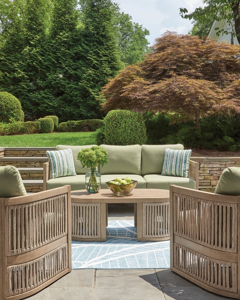 AshleySerena Shores Outdoor Sofa and 2 Chairs with Coffee Table
