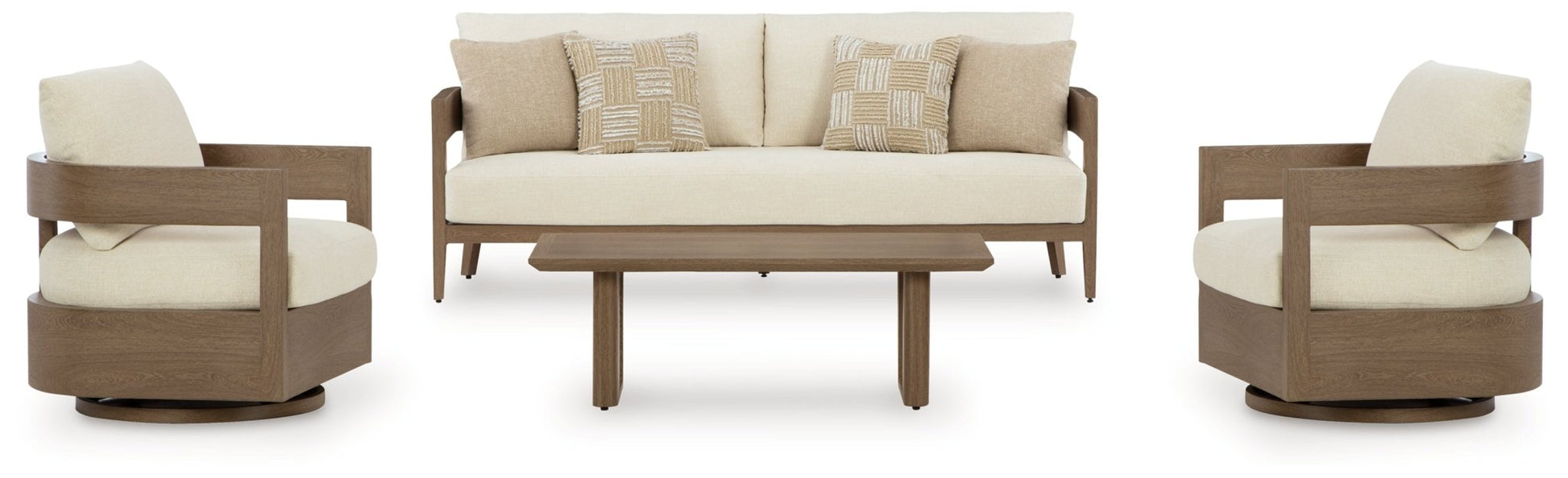 AshleySerene Bay Outdoor Sofa and 2 Chairs with Coffee Table